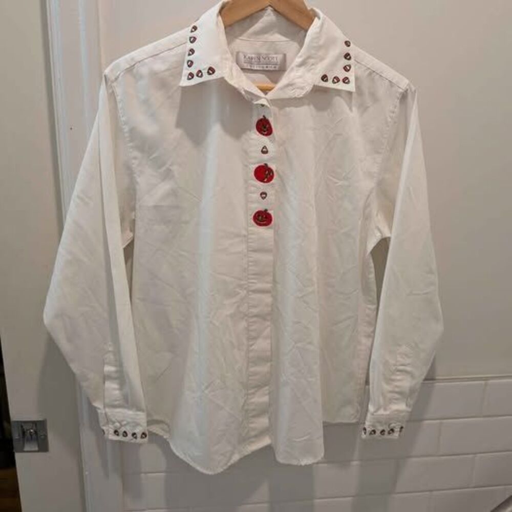 Vintage Karen Scott Halloween Embroidered Button Up Shirt Pumpkin Grandmacore S